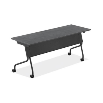 costal gray table with black legs and metal back on wheels